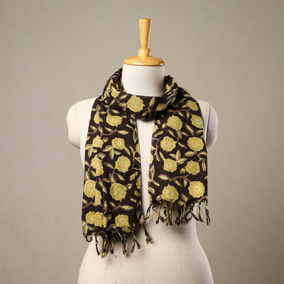 Brown - Block Print Cotton Sanganeri Stole with Tassels 170