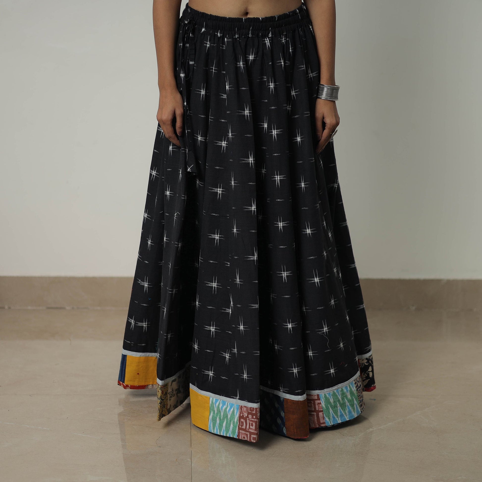 Black - 24 Kali Cotton Pochampally Ikat Skirt 18