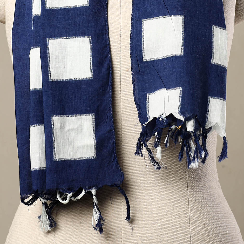 Blue - Cotton Jaipur Print Stole with Tassels 171