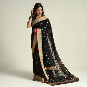 Black - Traditional Chanderi Silk Handloom Zari Work Saree by Rauph Khan