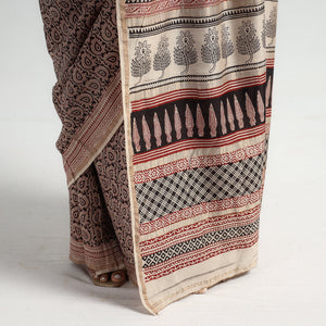Beige - Bagh Hand Block Printed Natural Dyed Chanderi Silk Saree