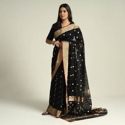 Black - Traditional Chanderi Silk Handloom Zari Work Saree by Rauph Khan