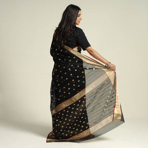 Black - Traditional Chanderi Silk Handloom Zari Work Saree by Rauph Khan