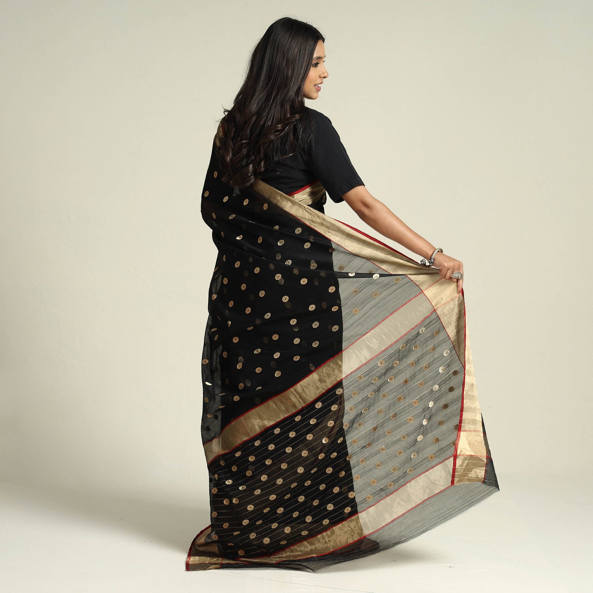 Black - Traditional Chanderi Silk Handloom Zari Work Saree by Rauph Khan