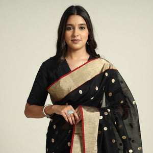 Black - Traditional Chanderi Silk Handloom Zari Work Saree by Rauph Khan