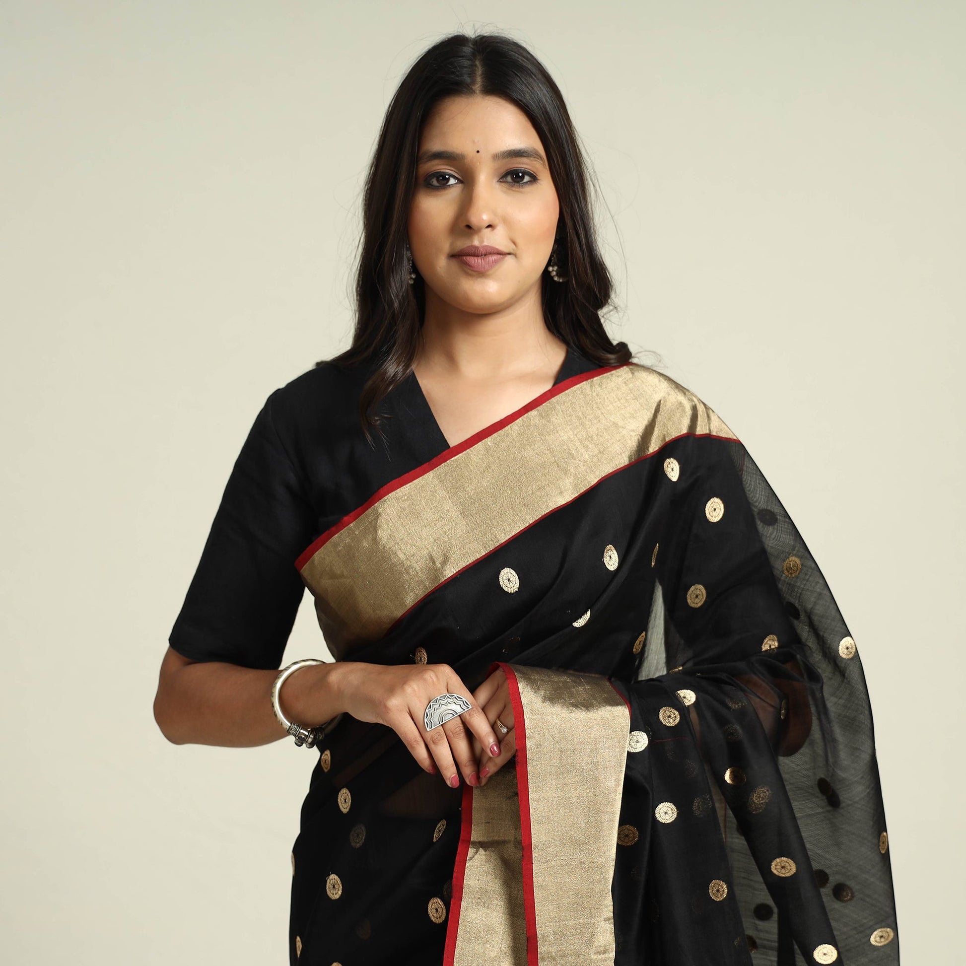Black - Traditional Chanderi Silk Handloom Zari Work Saree by Rauph Khan