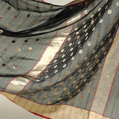 Black - Traditional Chanderi Silk Handloom Zari Work Saree by Rauph Khan