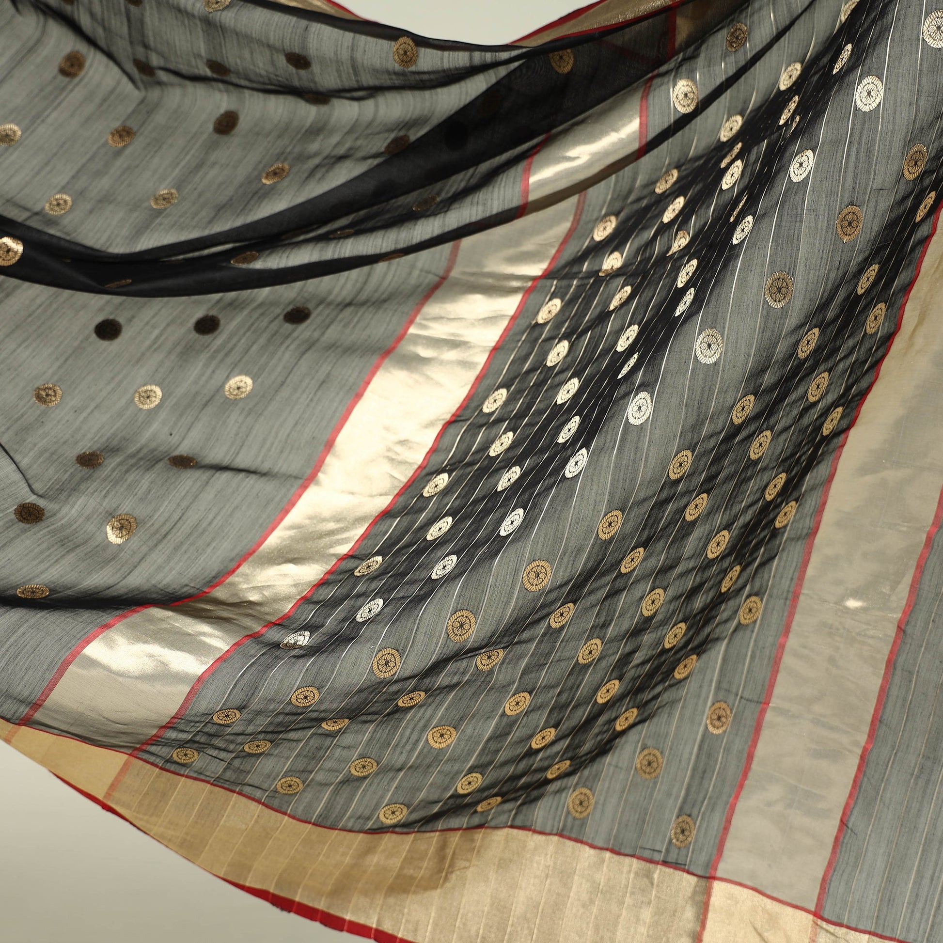 Black - Traditional Chanderi Silk Handloom Zari Work Saree by Rauph Khan