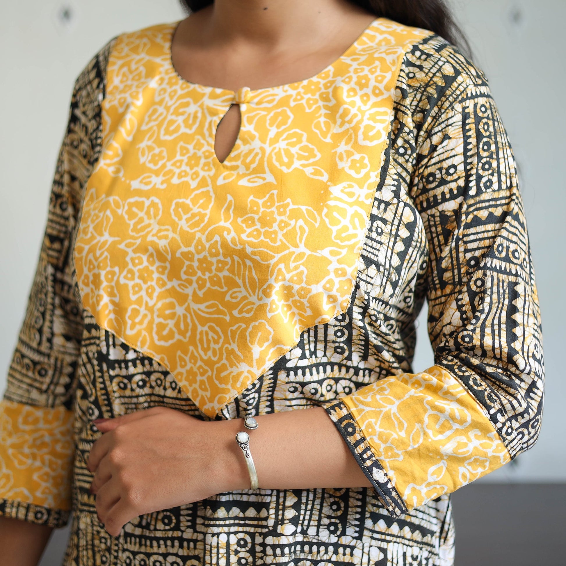 Black - Batik Print Cotton Kurta with Palazzo & Dupatta Suit Set 12