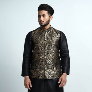 Black - Banarasi Brocade Silk Nehru Jacket
