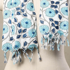 Blue - Block Print Cotton Sanganeri Stole with Tassels 177