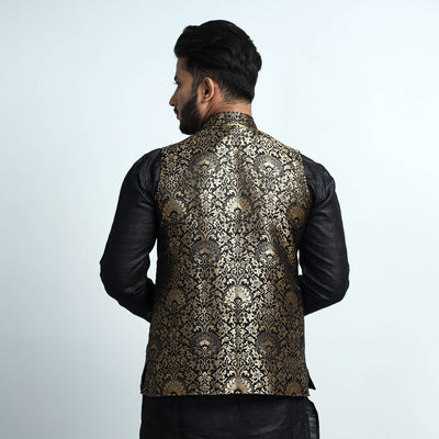 Black - Banarasi Brocade Silk Nehru Jacket