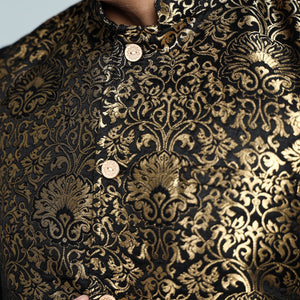 Black - Banarasi Brocade Silk Nehru Jacket