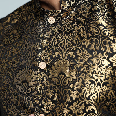 Black - Banarasi Brocade Silk Nehru Jacket