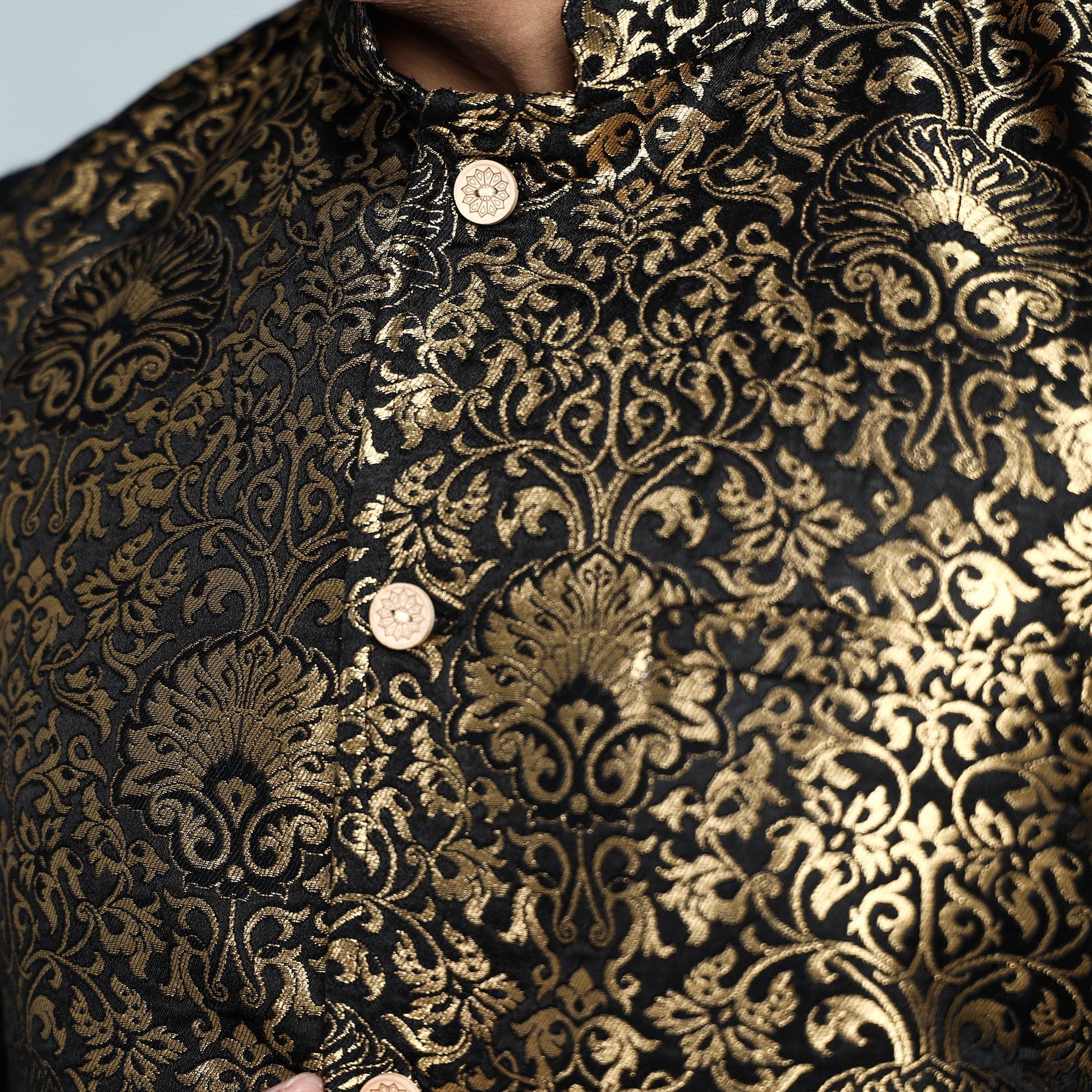 Black - Banarasi Brocade Silk Nehru Jacket