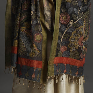 Black - Mangalagiri Cotton Handpainted Pen Work Kalamkari Dupatta 33