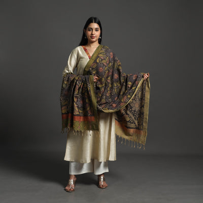 Black - Mangalagiri Cotton Handpainted Pen Work Kalamkari Dupatta 32