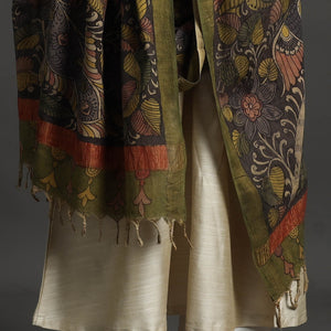 Black - Mangalagiri Cotton Handpainted Pen Work Kalamkari Dupatta 32