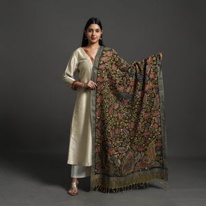 Black - Mangalagiri Cotton Handpainted Pen Work Kalamkari Dupatta 31