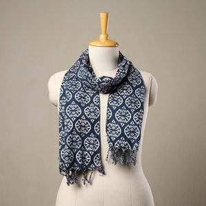 Blue - Block Print Cotton Sanganeri Stole with Tassels 183