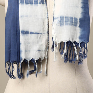 Blue - Cotton Tie-Dye Shibori Stole with Tassels 184