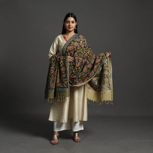 Black - Mangalagiri Cotton Handpainted Pen Work Kalamkari Dupatta 31