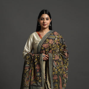 Black - Mangalagiri Cotton Handpainted Pen Work Kalamkari Dupatta 31