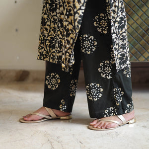 Black - Batik Print Cotton Kurta with Palazzo & Dupatta Suit Set 02