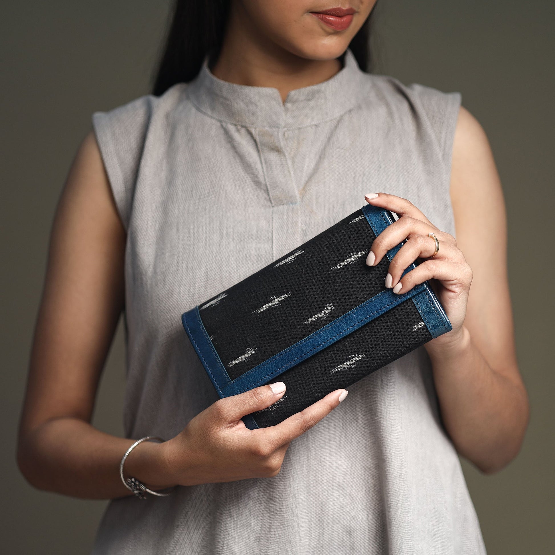 Black - Handcrafted Ikat Weave Leather Wallet