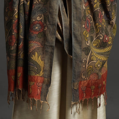 Brown - Mangalagiri Cotton Handpainted Pen Work Kalamkari Dupatta 29