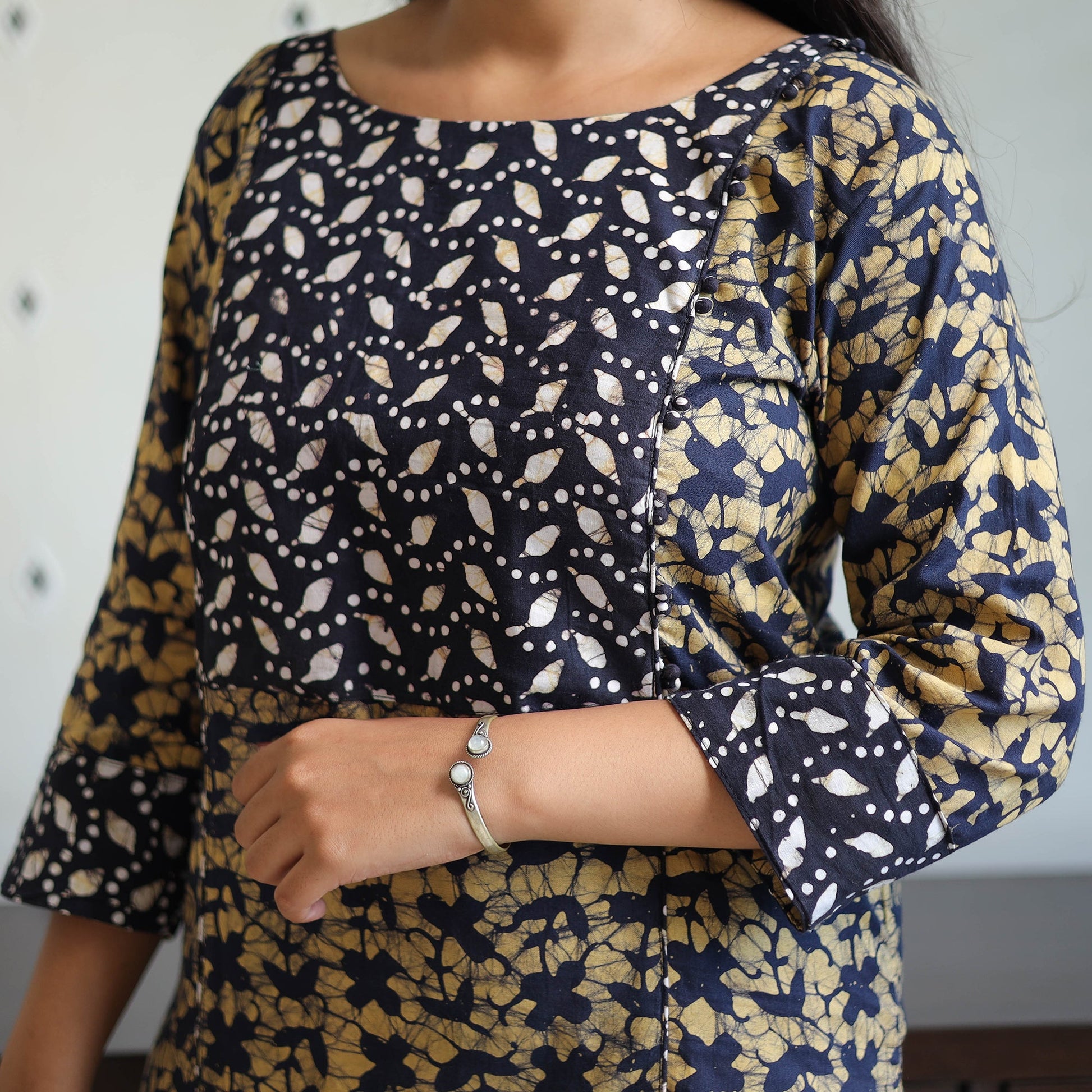 Blue - Batik Print Cotton Kurta with Palazzo & Dupatta Suit Set 03