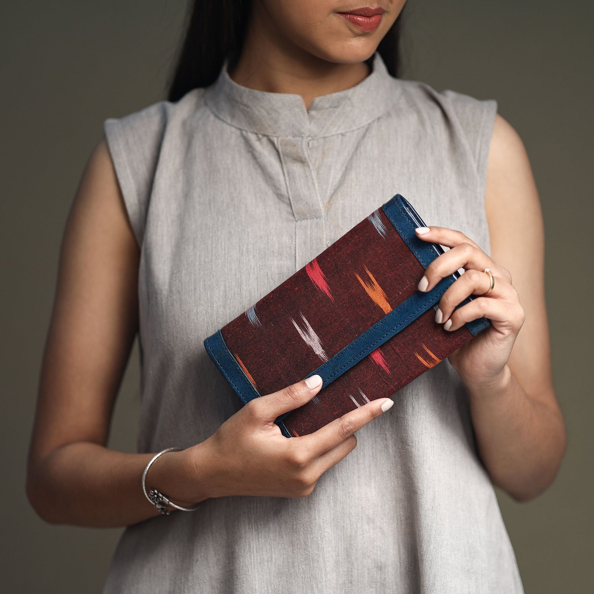 Brown - Handcrafted Ikat Weave Leather Wallet
