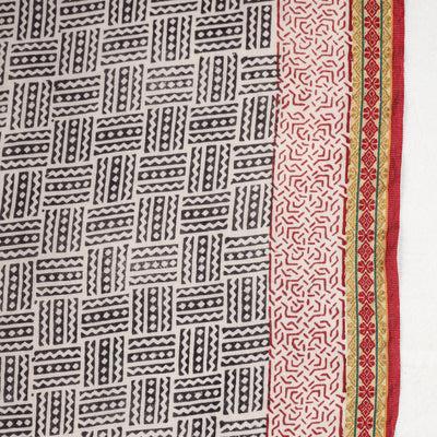 Black - Bagh Hand Block Printed Natural Dyed Cotton Saree with Zari Border