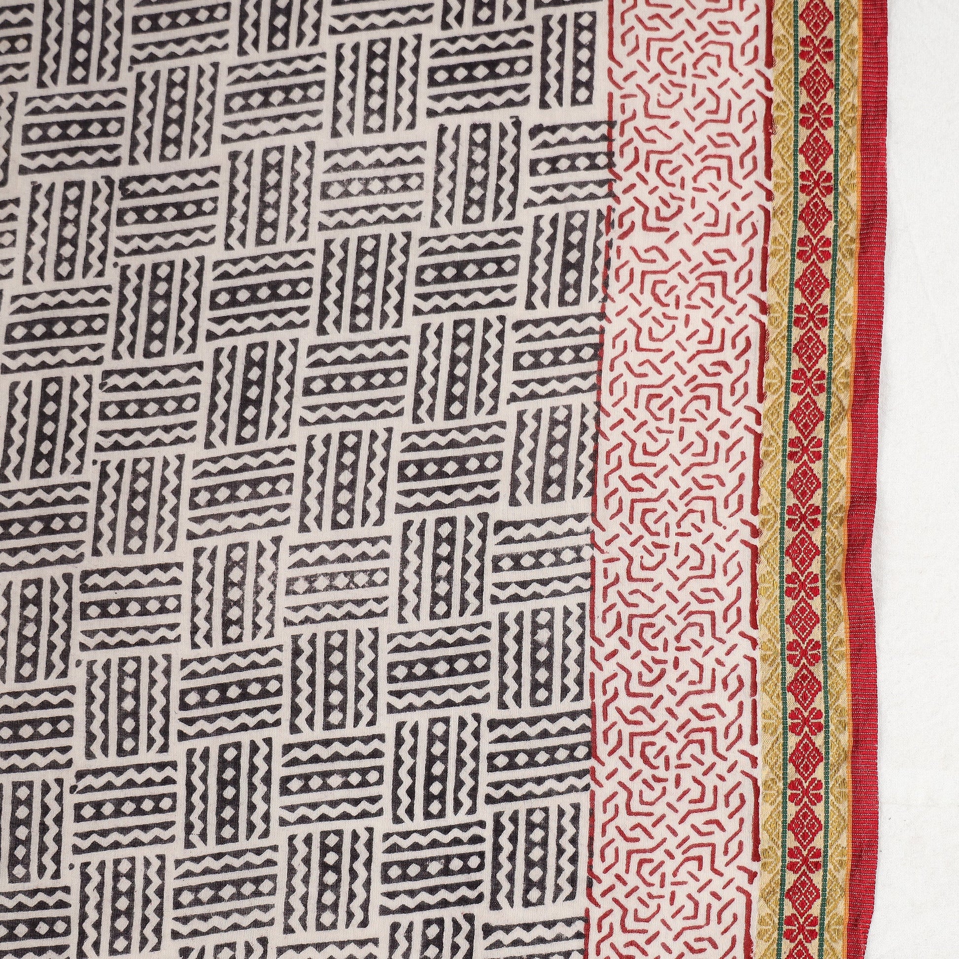 Black - Bagh Hand Block Printed Natural Dyed Cotton Saree with Zari Border