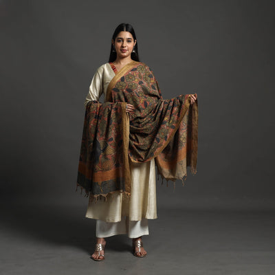 Brown - Mangalagiri Cotton Handpainted Pen Work Kalamkari Dupatta 26