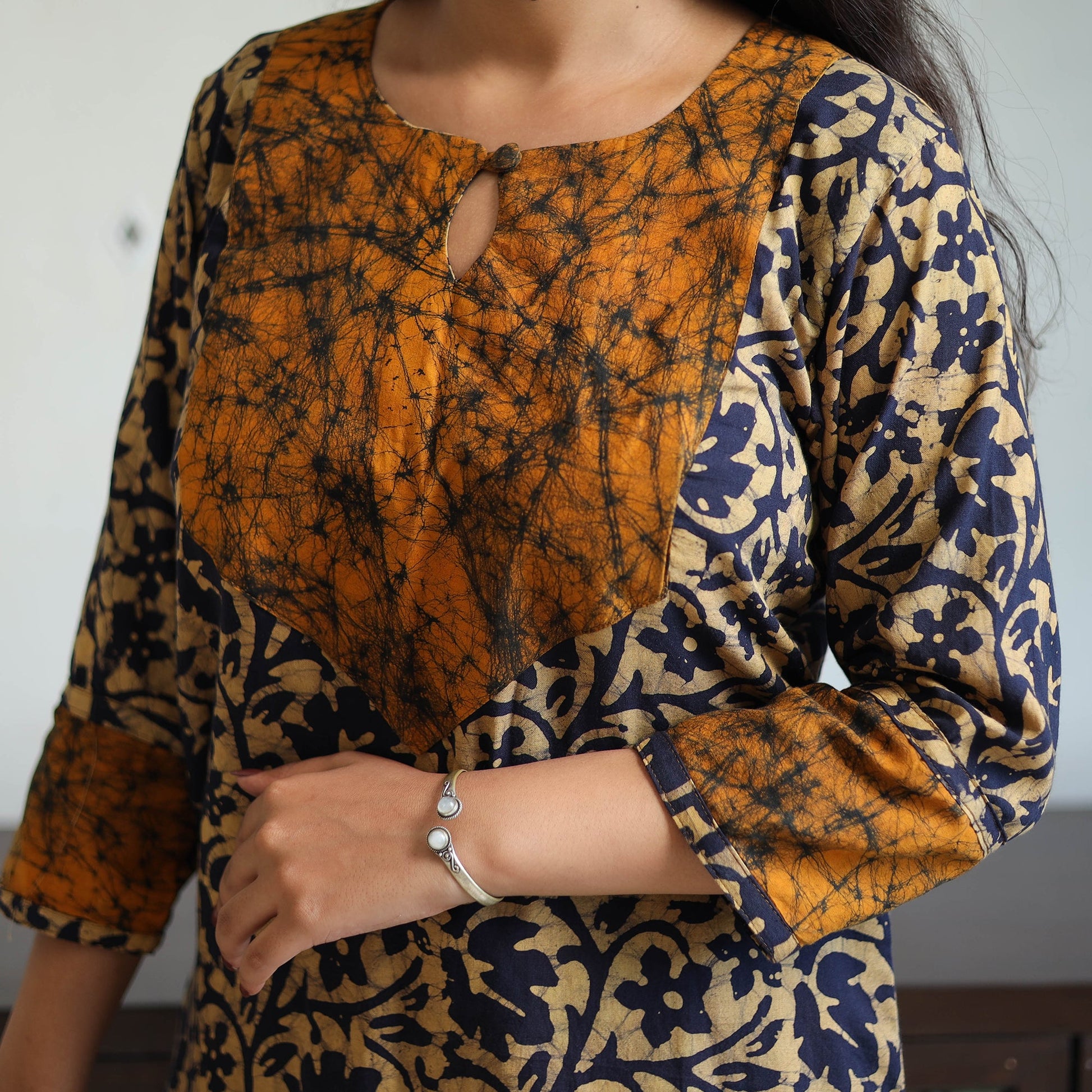 Blue - Batik Print Cotton Kurta with Palazzo & Dupatta Suit Set 07