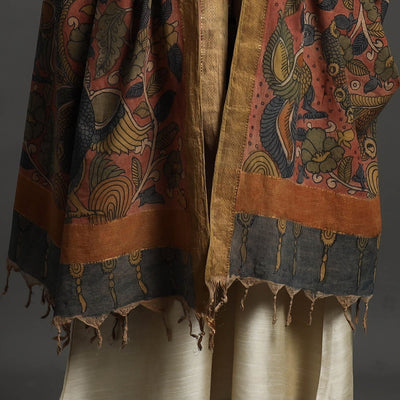 Brown - Mangalagiri Cotton Handpainted Pen Work Kalamkari Dupatta 26