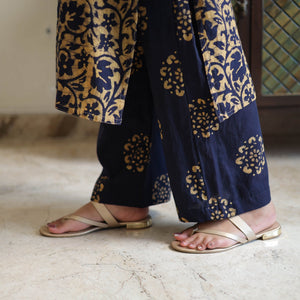 Blue - Batik Print Cotton Kurta with Palazzo & Dupatta Suit Set 07