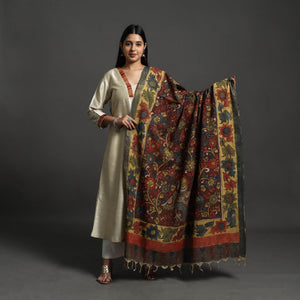 Brown - Mangalagiri Cotton Handpainted Pen Work Kalamkari Dupatta 27