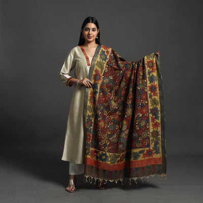 Brown - Mangalagiri Cotton Handpainted Pen Work Kalamkari Dupatta 27