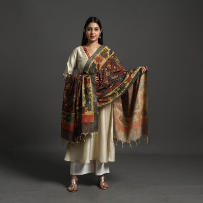 Brown - Mangalagiri Cotton Handpainted Pen Work Kalamkari Dupatta 27