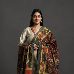 Brown - Mangalagiri Cotton Handpainted Pen Work Kalamkari Dupatta 27