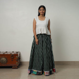 Green - 24 Kali Cotton Pochampally Ikat Skirt 24