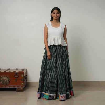 Green - 24 Kali Cotton Pochampally Ikat Skirt 24