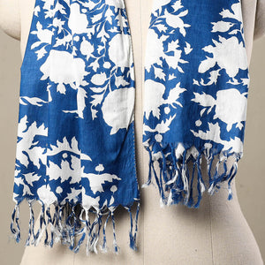 Blue - Block Print Cotton Sanganeri Stole with Tassels 202