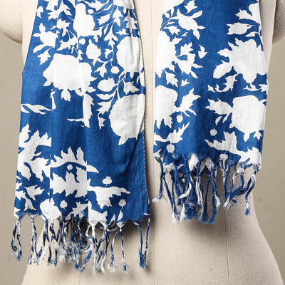 Blue - Block Print Cotton Sanganeri Stole with Tassels 202