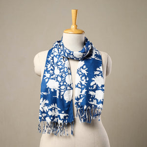 Blue - Block Print Cotton Sanganeri Stole with Tassels 202