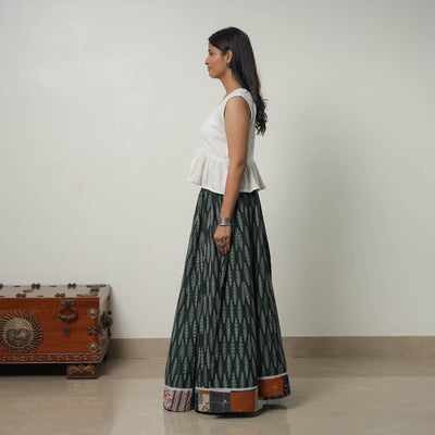 Green - 24 Kali Cotton Pochampally Ikat Skirt 24