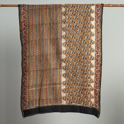 Brown - Block Print Chanderi Silk Kalamkari Bagru Dupatta 139