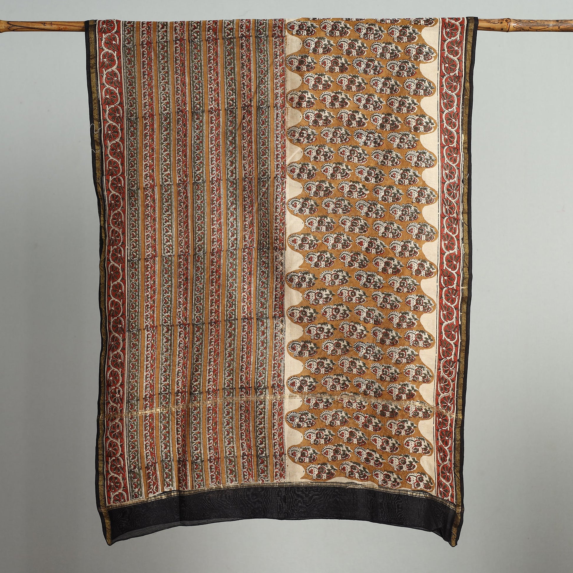 Brown - Block Print Chanderi Silk Kalamkari Bagru Dupatta 139